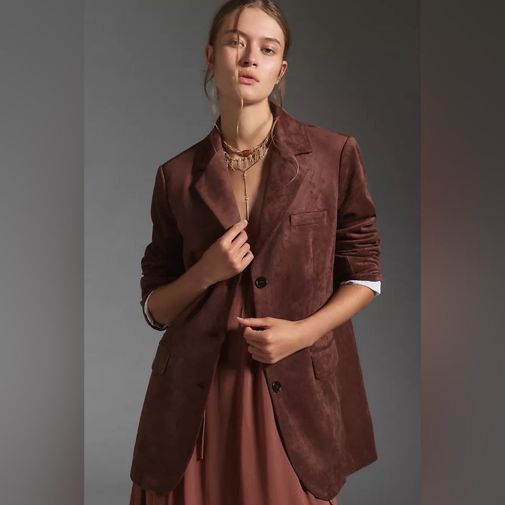 NWOT! Dolan Left Coast (by Anthropologie) Brown Blazer, Microsuede fabric, Sz XL